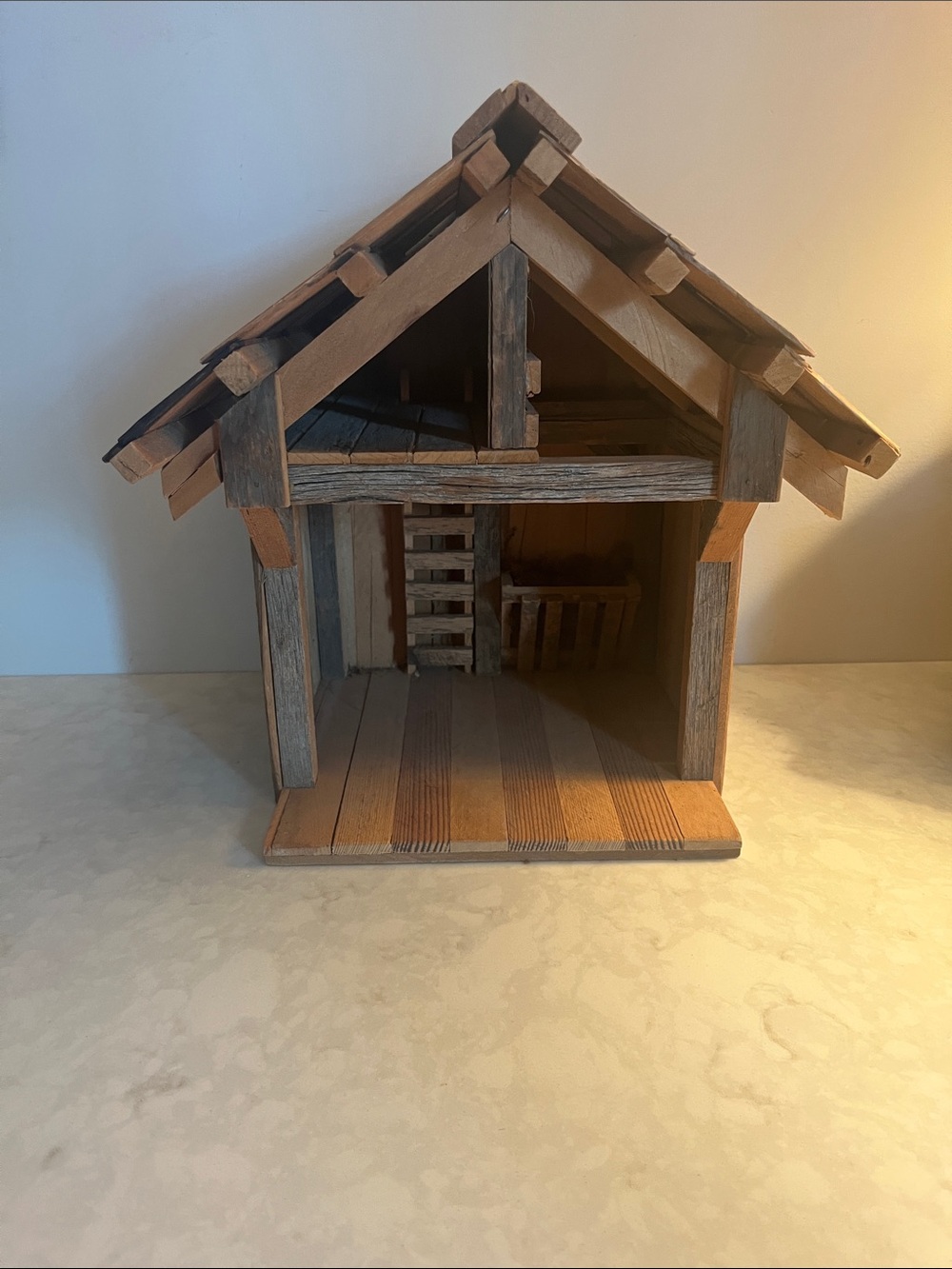 Rustic Farmhouse Nativity Creche handmade pre WWll. Large size gorgeous wood